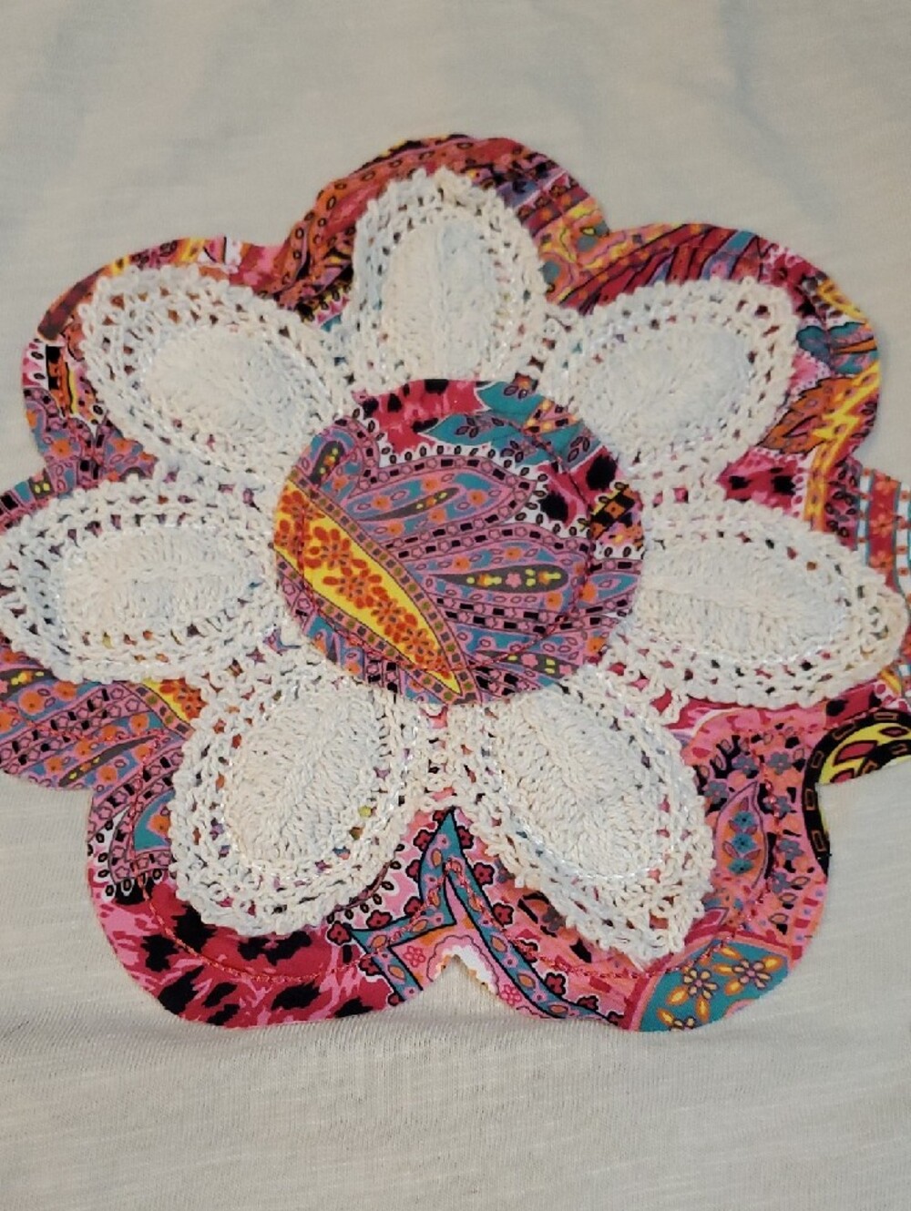 Bohemela White and Pink Sleeveless Top with Floral Patch, M, 100% Cotton. 🌸🌸 - Picture 5 of 8